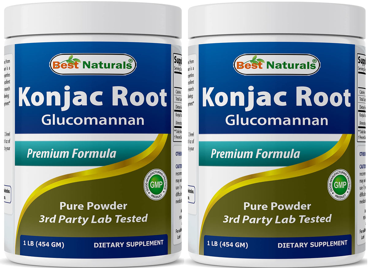 Best Naturals Konjac Glucomannan bottle front view, convenient two-pack for ongoing fiber support.