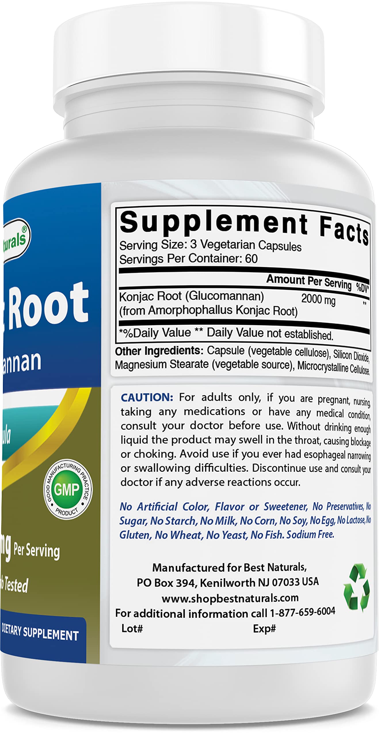 Best Naturals Konjac Root 2000mg bottle pictured on a kitchen counter for daily routine.
