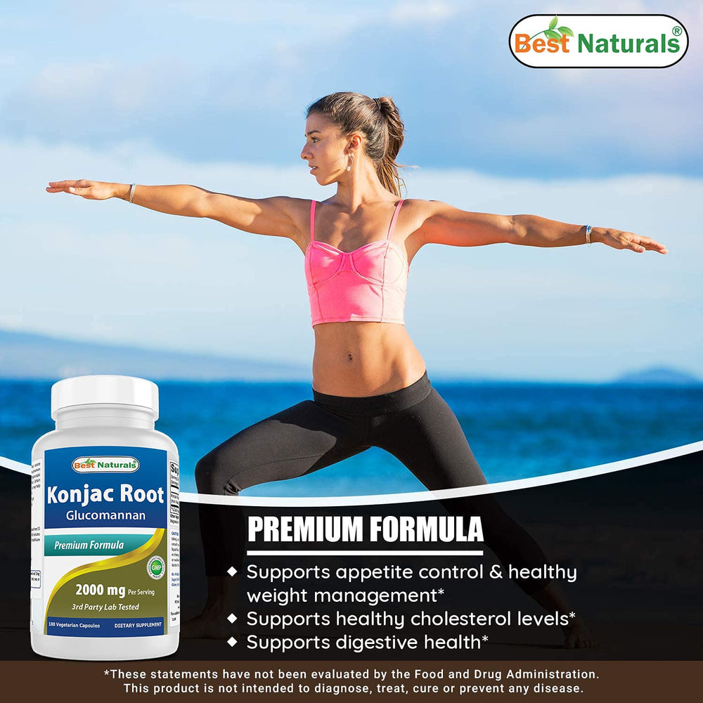 Best Naturals Konjac Root 2000mg powder jar ready to mix into drinks.