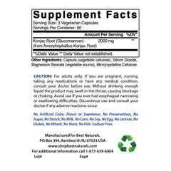 Serving spoon beside Best Naturals Konjac Root 2000mg jar for daily fiber intake.