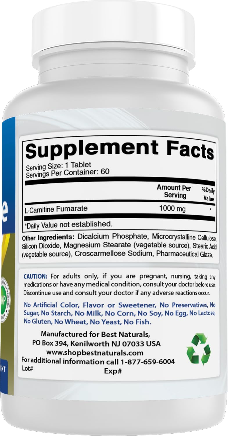 Best Naturals L-Carnitine 1000mg on a retail shelf.