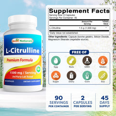 Best Naturals L-Citrulline bottle front shows gluten-free, non-GMO formula.