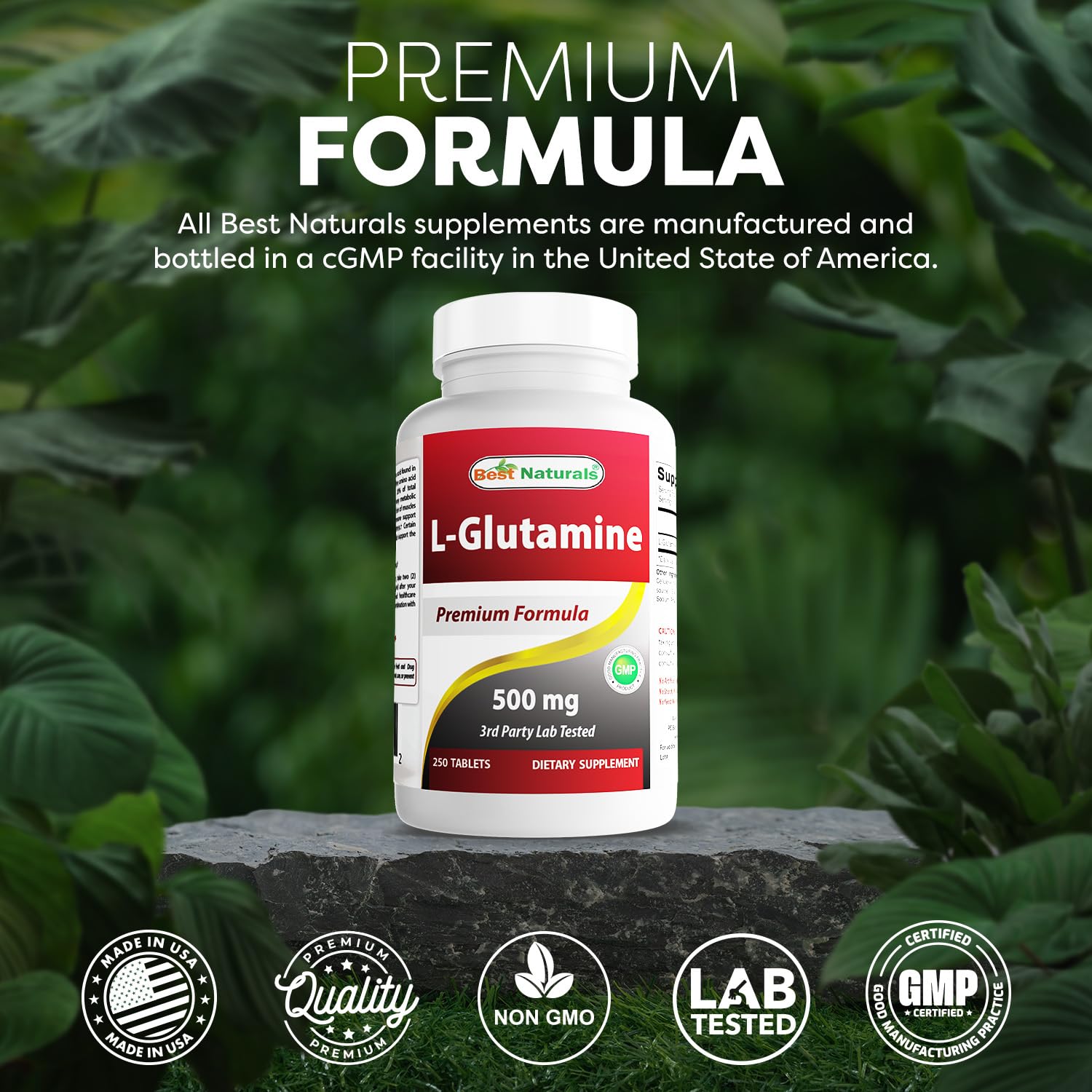 Best Naturals L-Glutamina: hecho en Estados Unidos para calidad local.