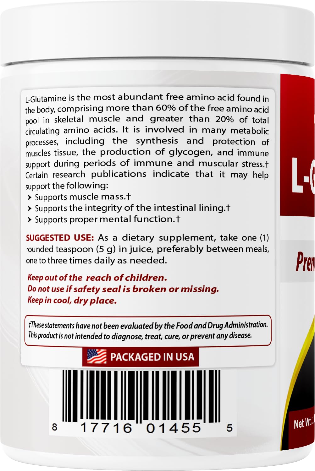 Best Naturals L-Glutamine powder box highlighting lab-tested purity and quality