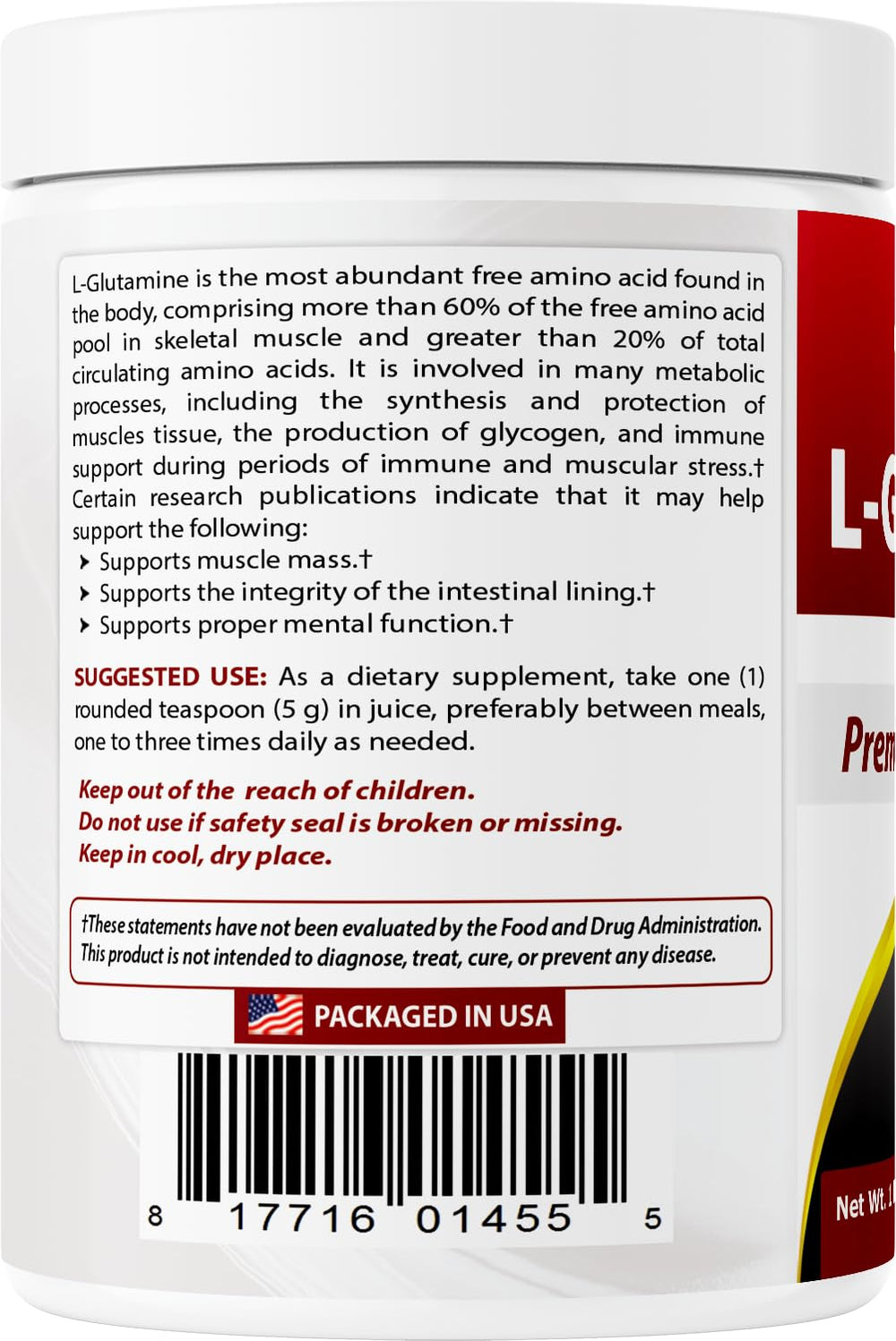 Best Naturals L-Glutamine powder box highlighting lab-tested purity and quality