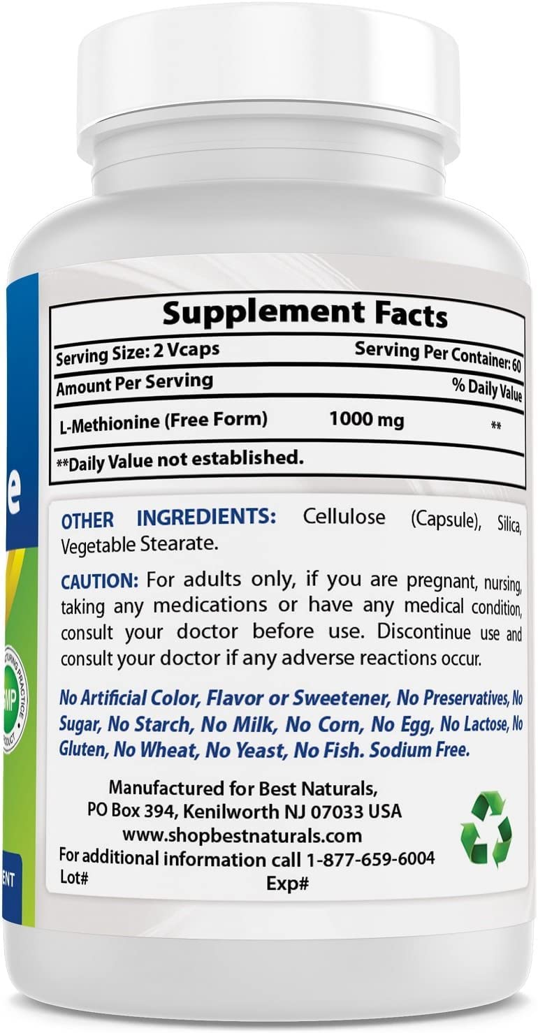 Best Naturals L-Methionine 500 mg serving ready to take.