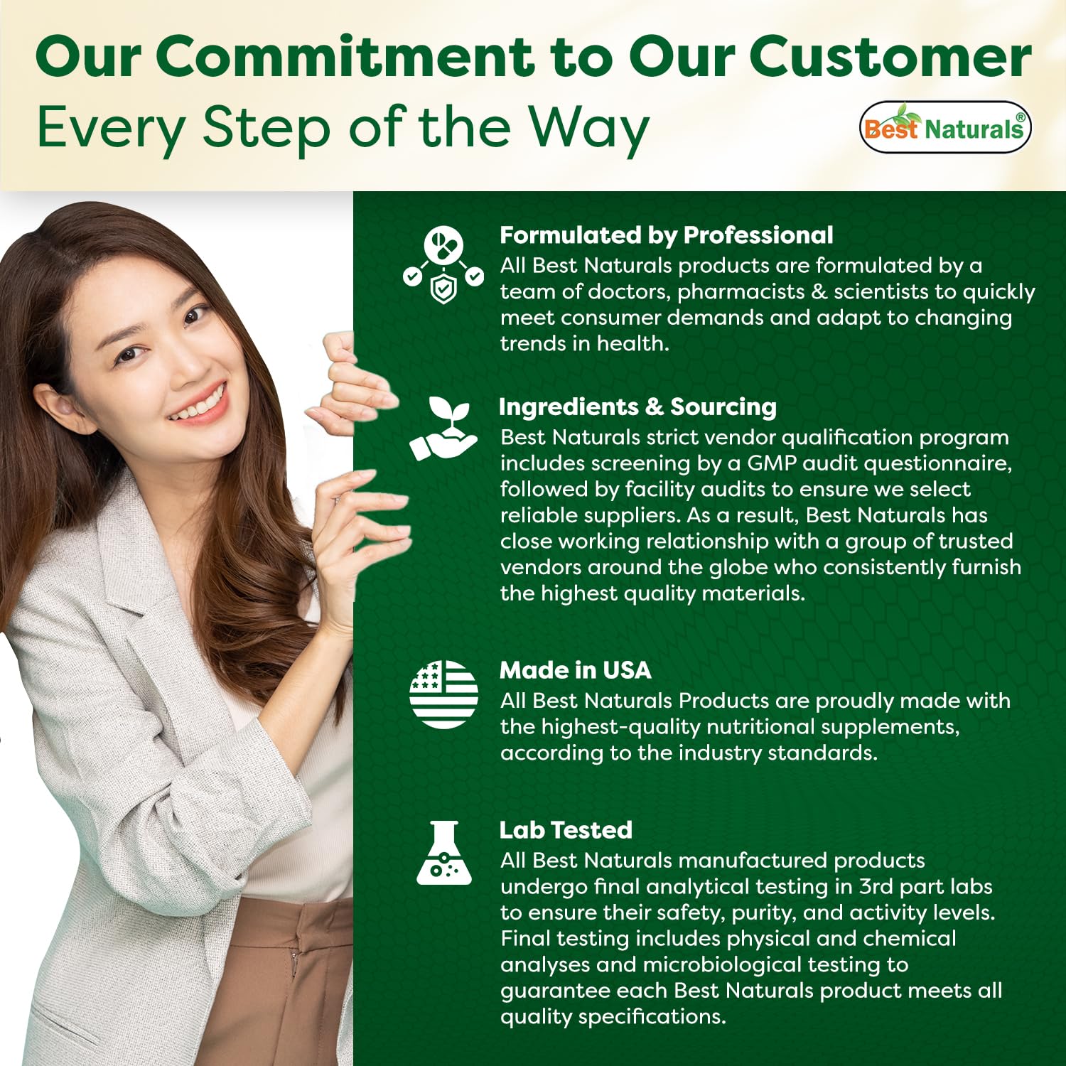 Best Naturals made-in-USA GMP facility label signals trusted manufacturing standards.