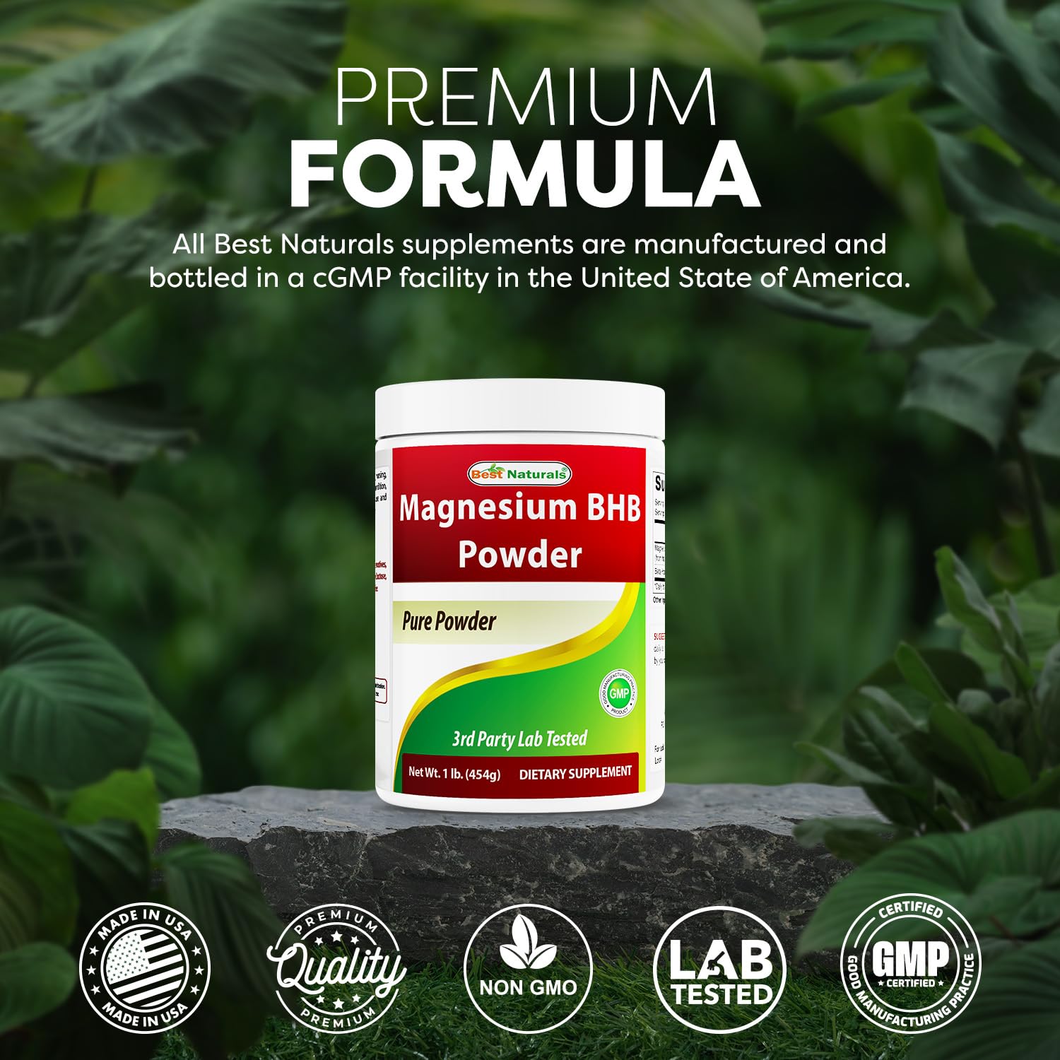 Best Naturals Magnesium BHB Powder gluten-free and non-GMO formula.