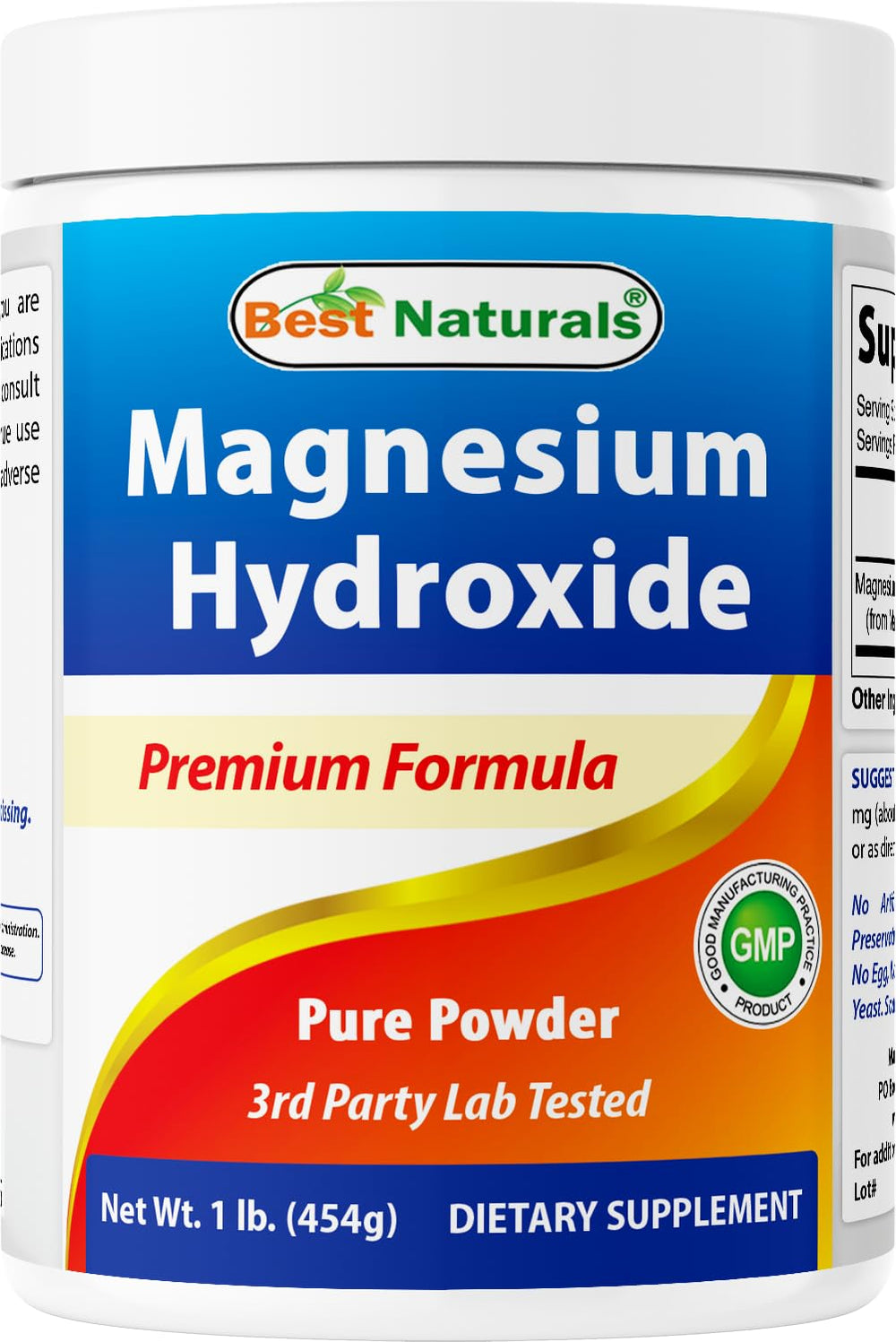 Best Naturals magnesium hydroxide powder bottle front view highlighting purity and daily magnesium support.