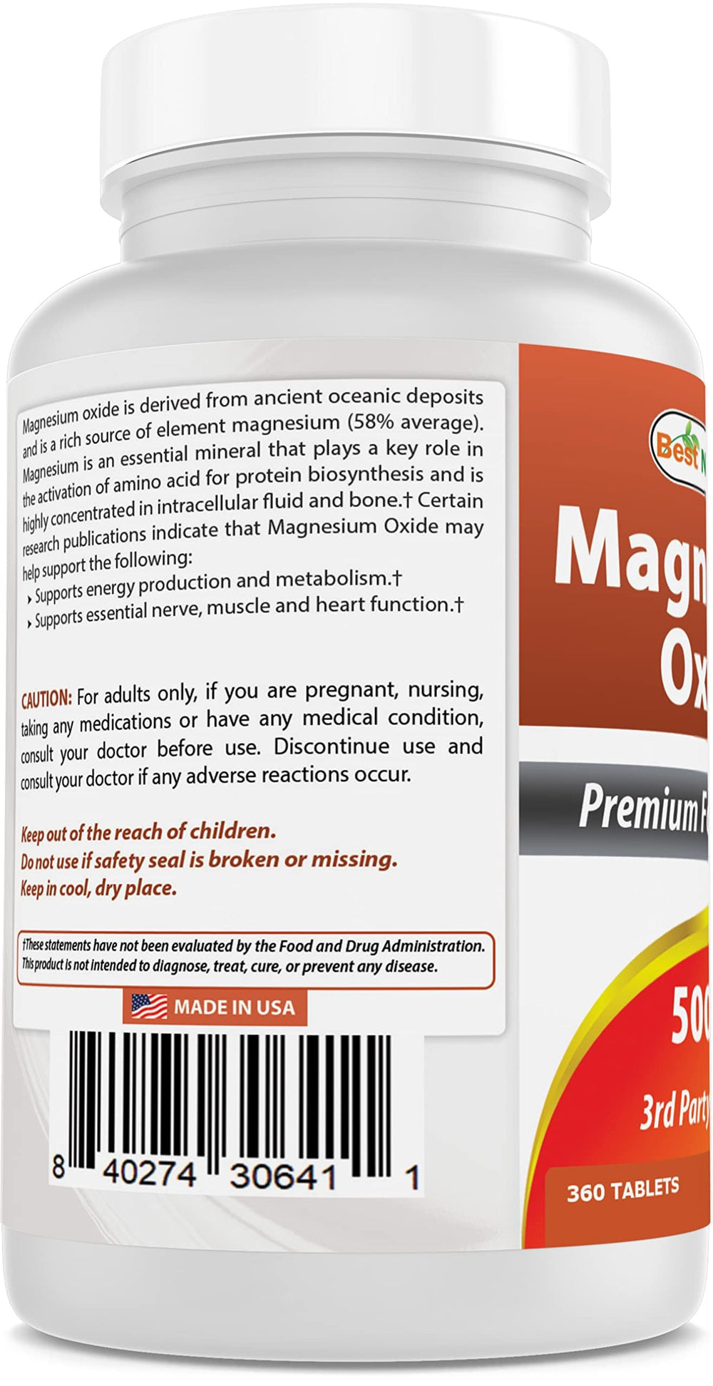 Best Naturals Magnesium Oxide 500mg facility shows GMP and third party testing