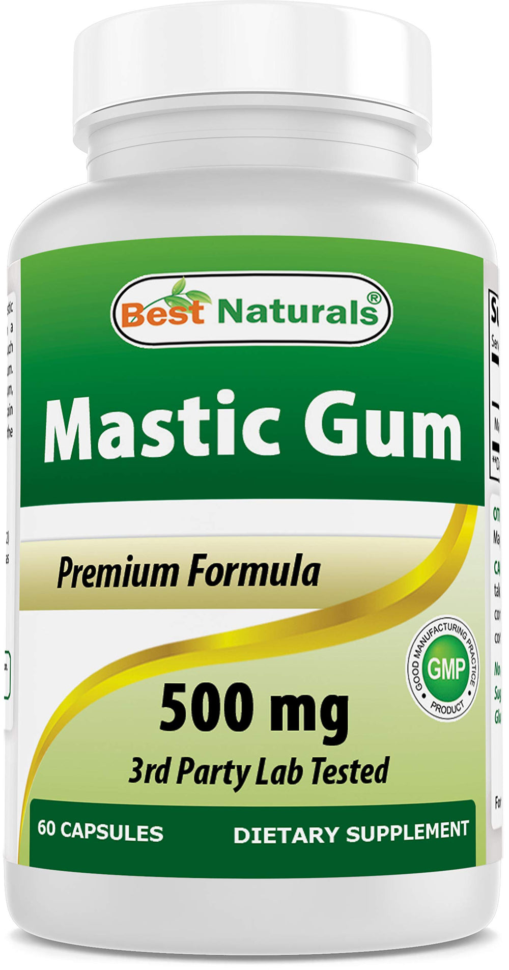 Best Naturals Mastic Gum 500 mg label closeup with nutrition highlights