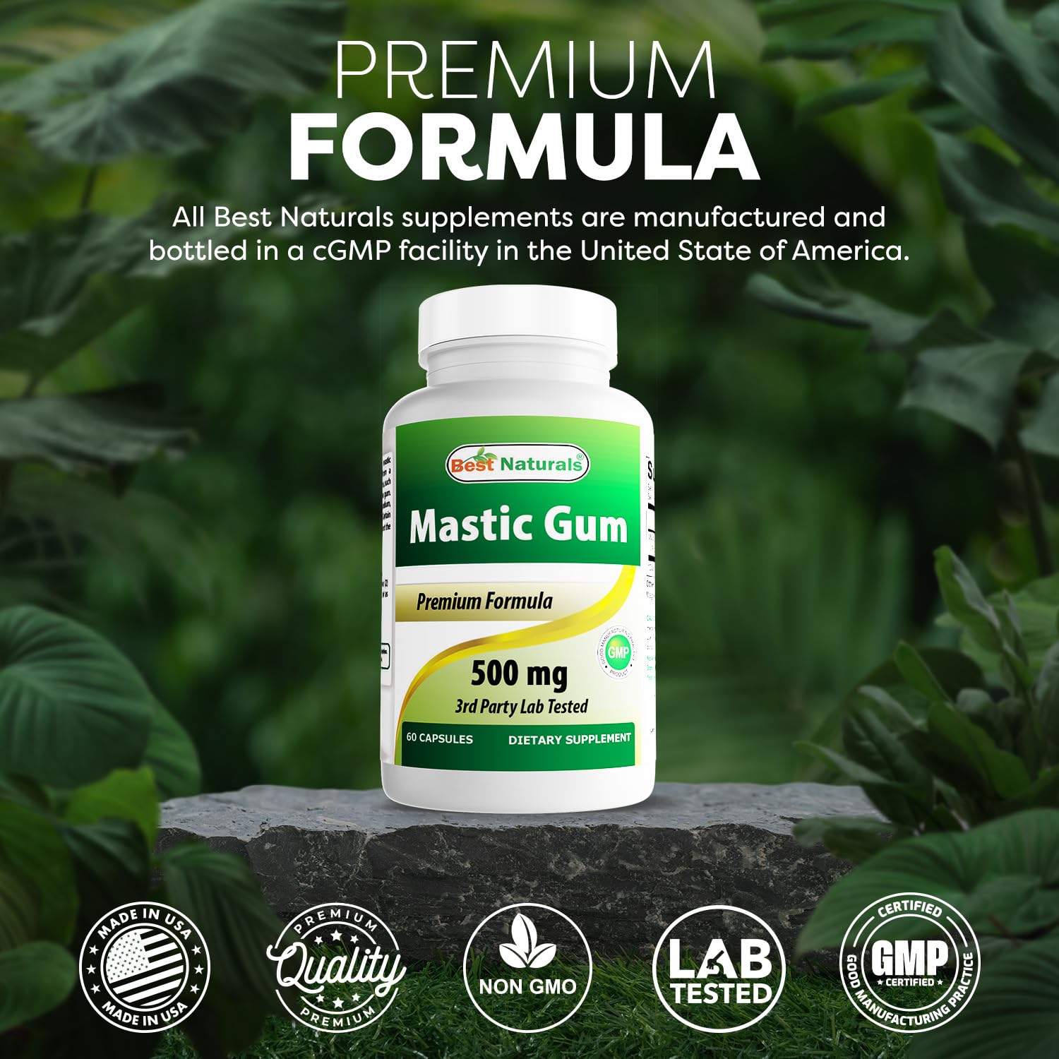 Best Naturals Mastic Gum USA manufactured seal on bottle