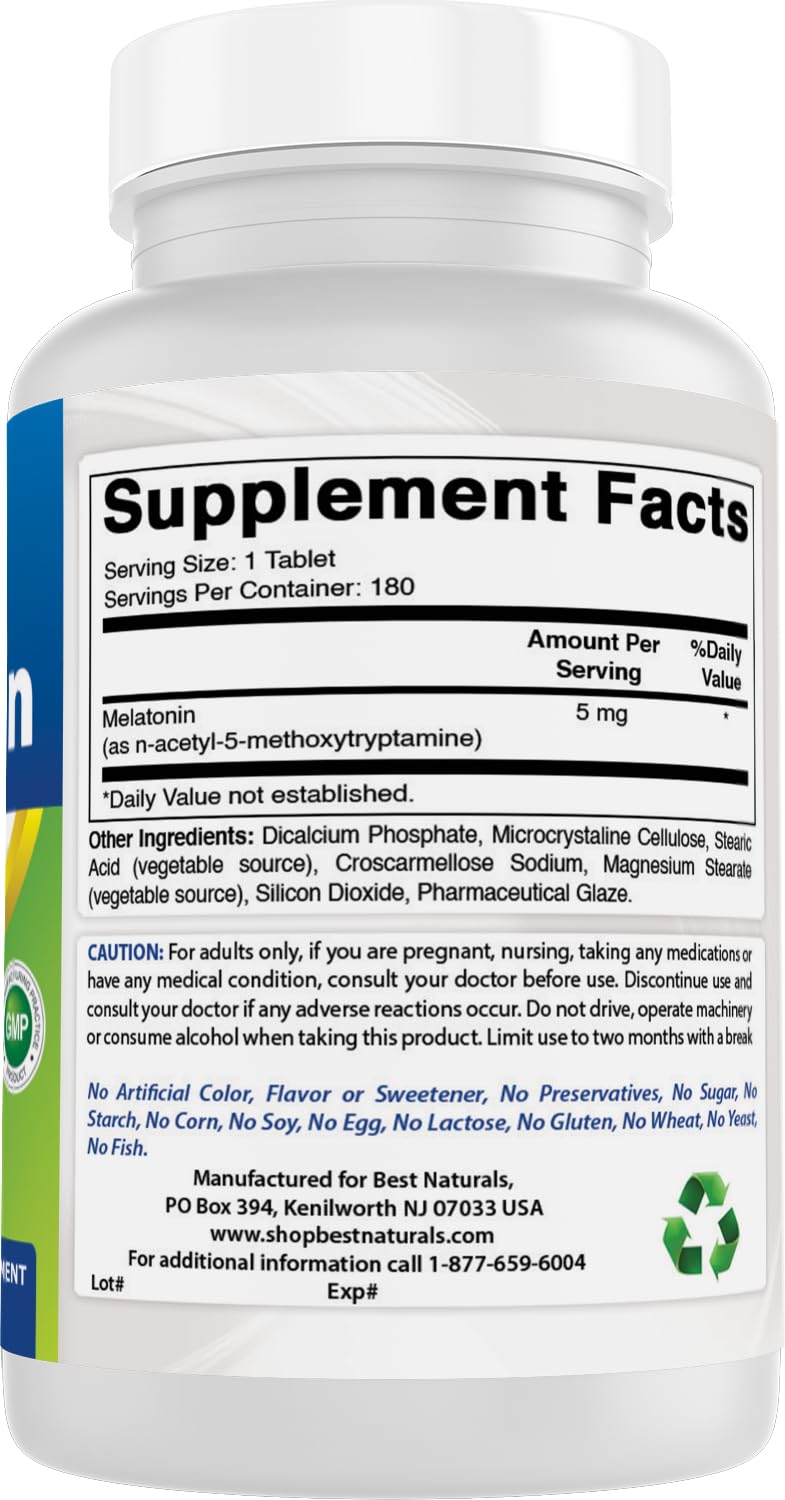 Best Naturals Melatonin tablet in hand ready for nightly use.