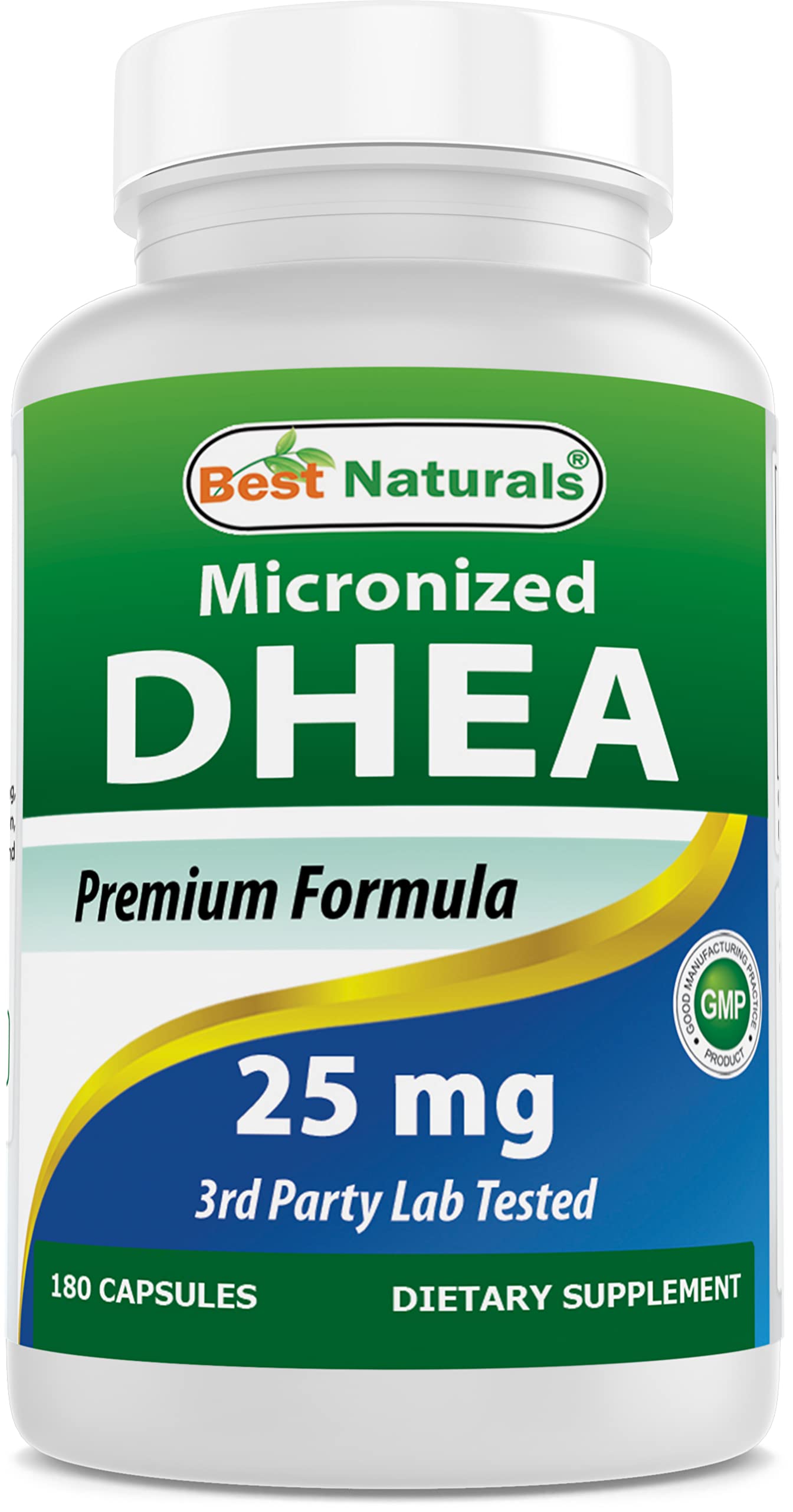 Best Naturals DHEA bottle close-up highlighting micronized capsules for easy absorption