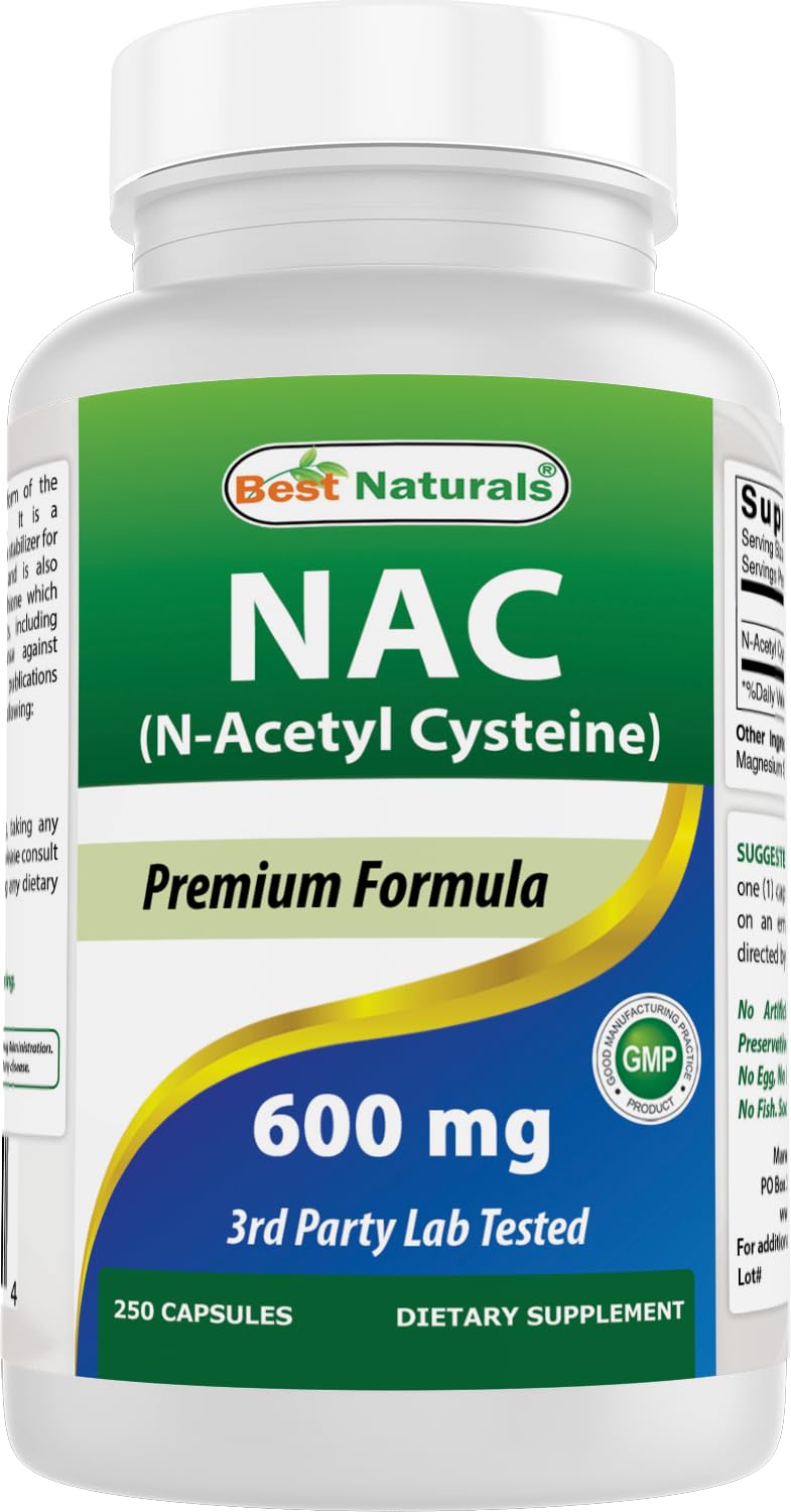 Best Naturals NAC 600 mg bottle front view showing label for dosage.