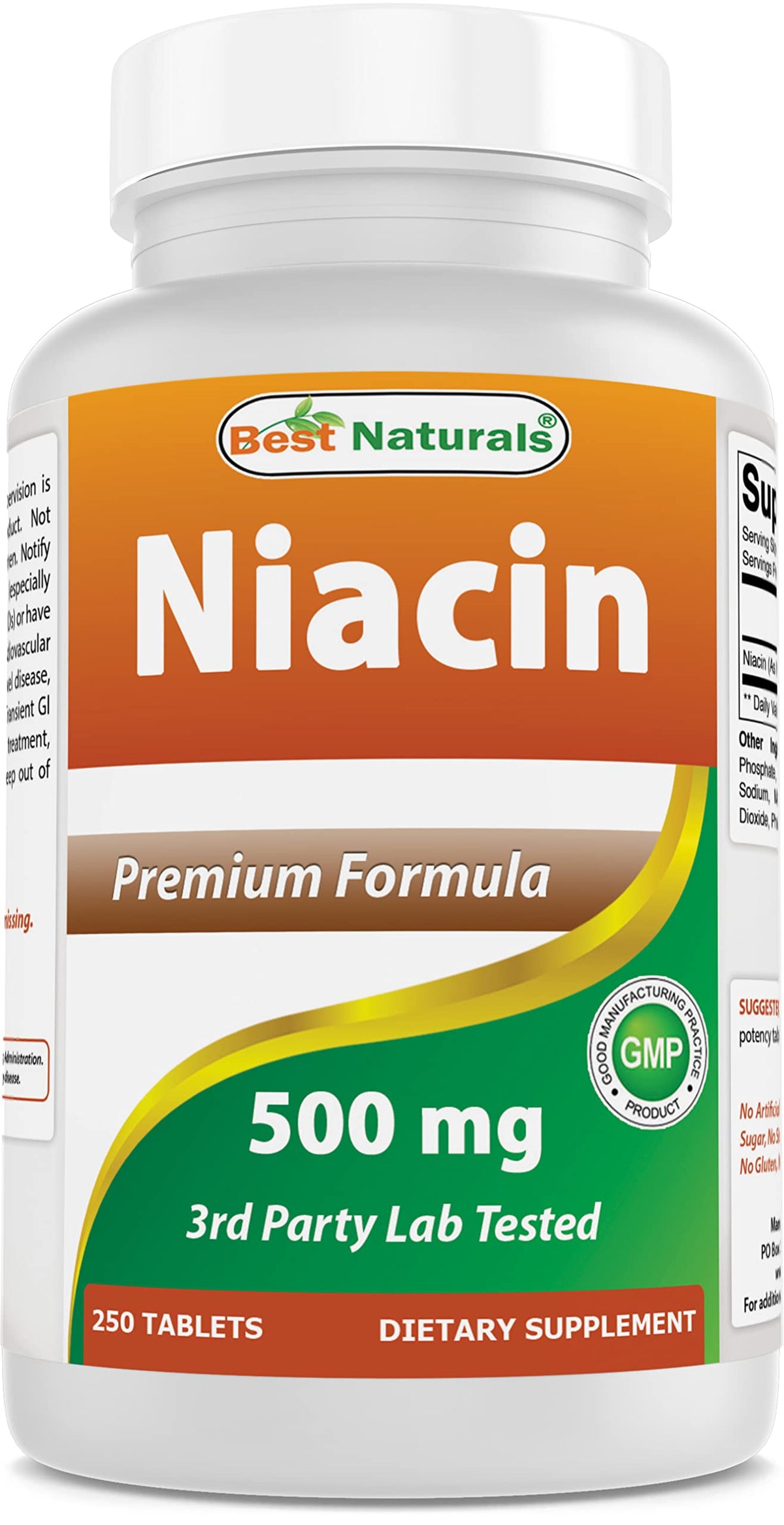 Best Naturals Niacina 500 mg en bote para consumo diario.