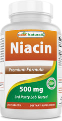 Best Naturals Niacina 500 mg en bote para consumo diario.