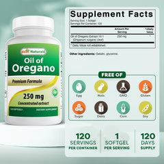 Close-up of Best Naturals oregano oil softgels capsules for easy daily use