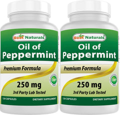 Best Naturals peppermint oil bottle shows 250 mg per capsule for daily use.