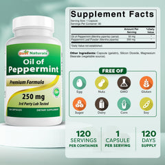 Close-up of Best Naturals peppermint oil capsules for easy, convenient dosing.