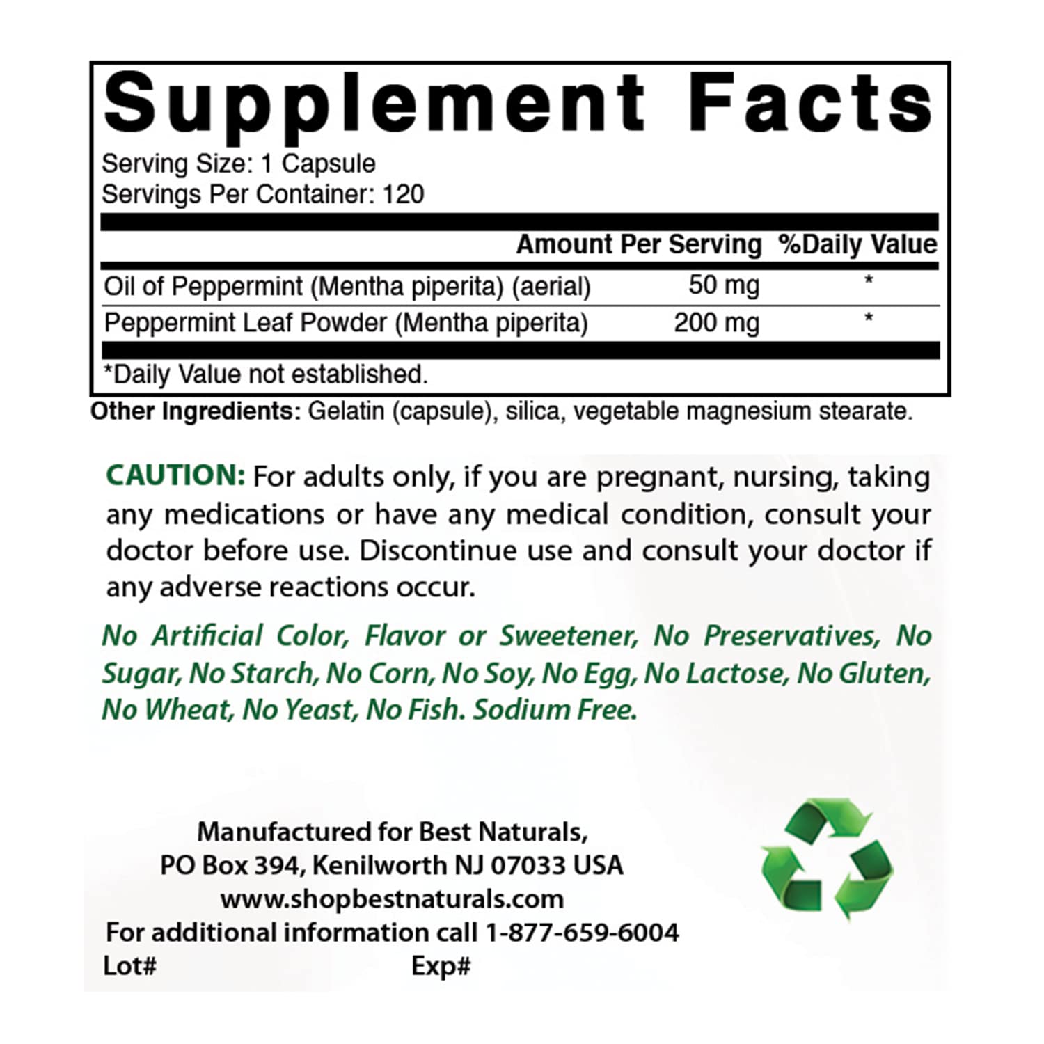 Capsules of Best Naturals Peppermint Oil for convenient on-the-go supplementation.