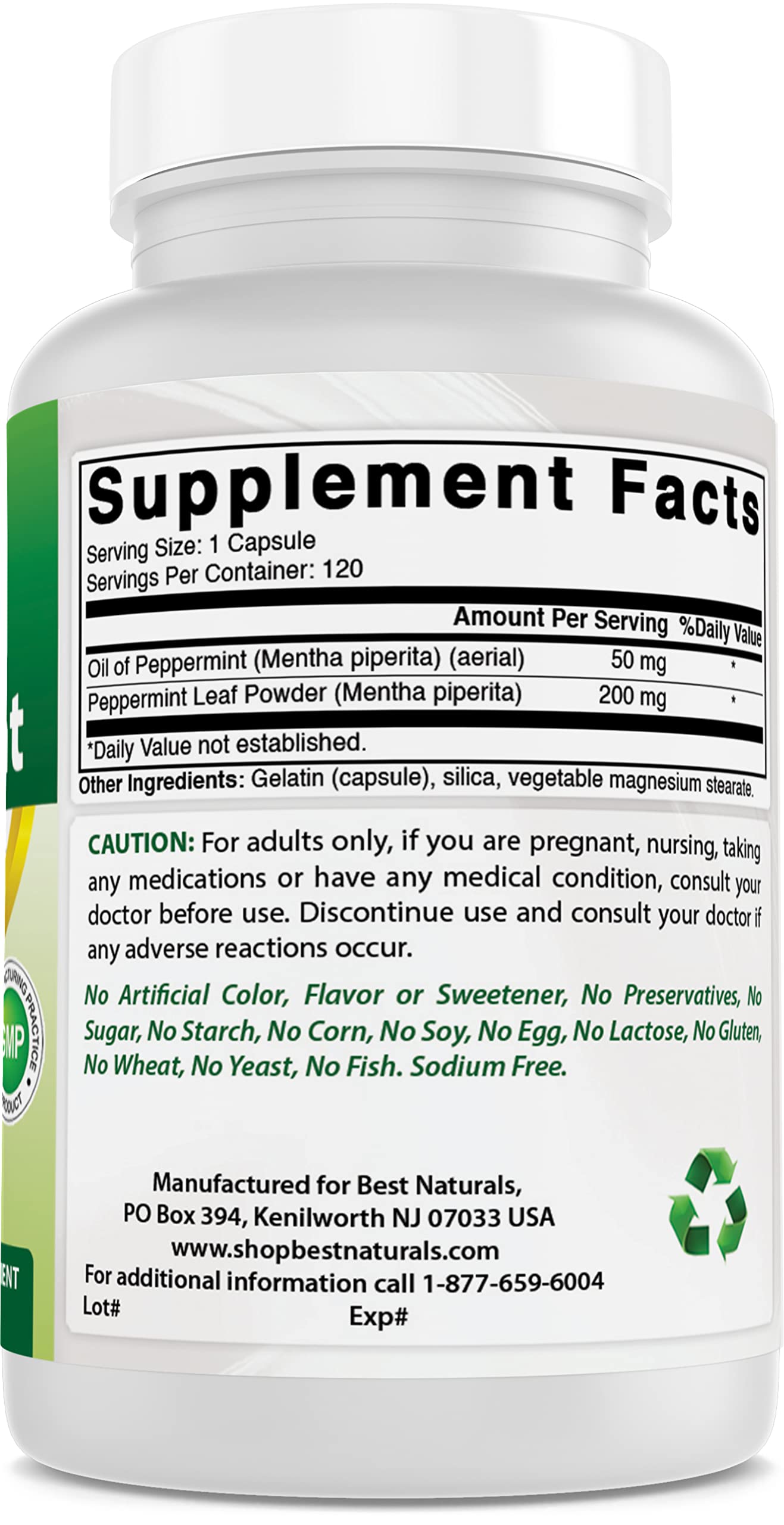 Made in USA badge on Best Naturals Peppermint Oil packaging for quality assurance.