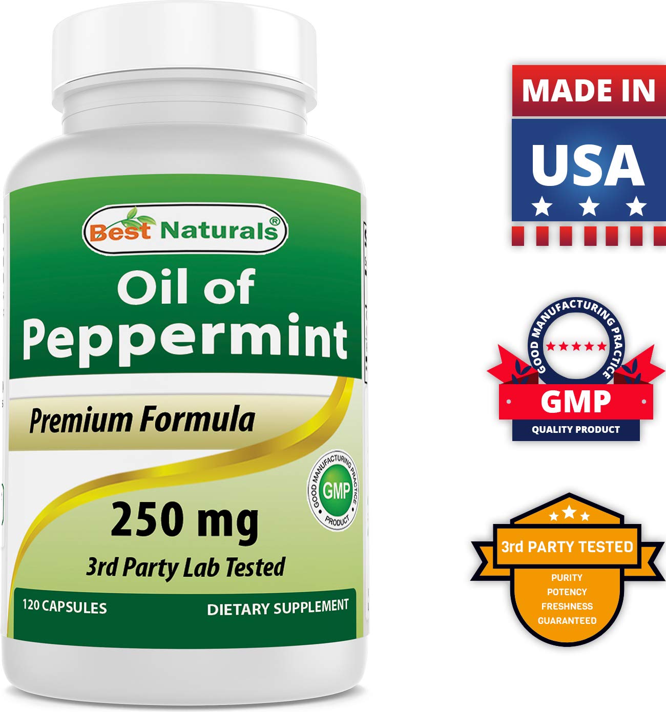 Shelf display of Best Naturals Peppermint Oil highlighting premium presentation.
