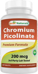 Best Naturals Picolinato de Cromo, frasco frontal: suplemento diario para equilibrio.