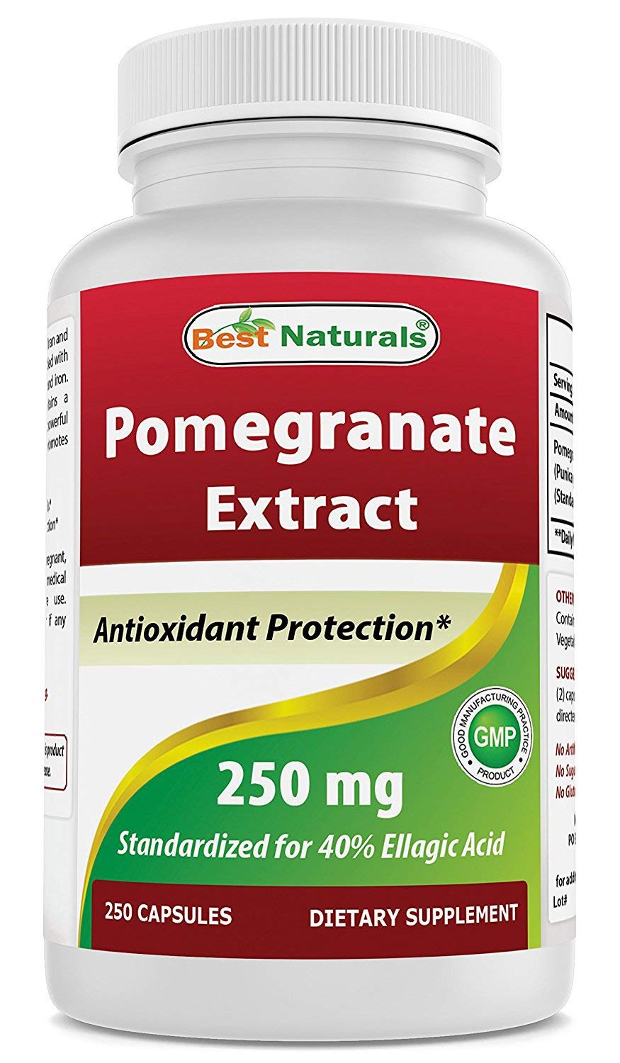 Best Naturals Pomegranate Extract 250mg bottle shows convenient antioxidant support