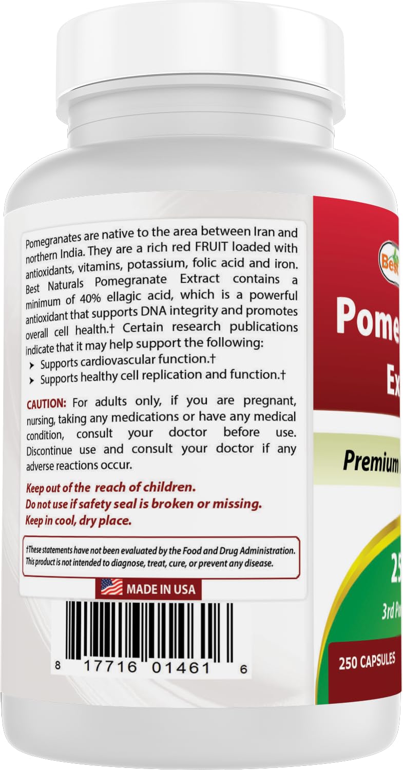 Best Naturals Pomegranate Extract capsules neatly stacked for easy daily use