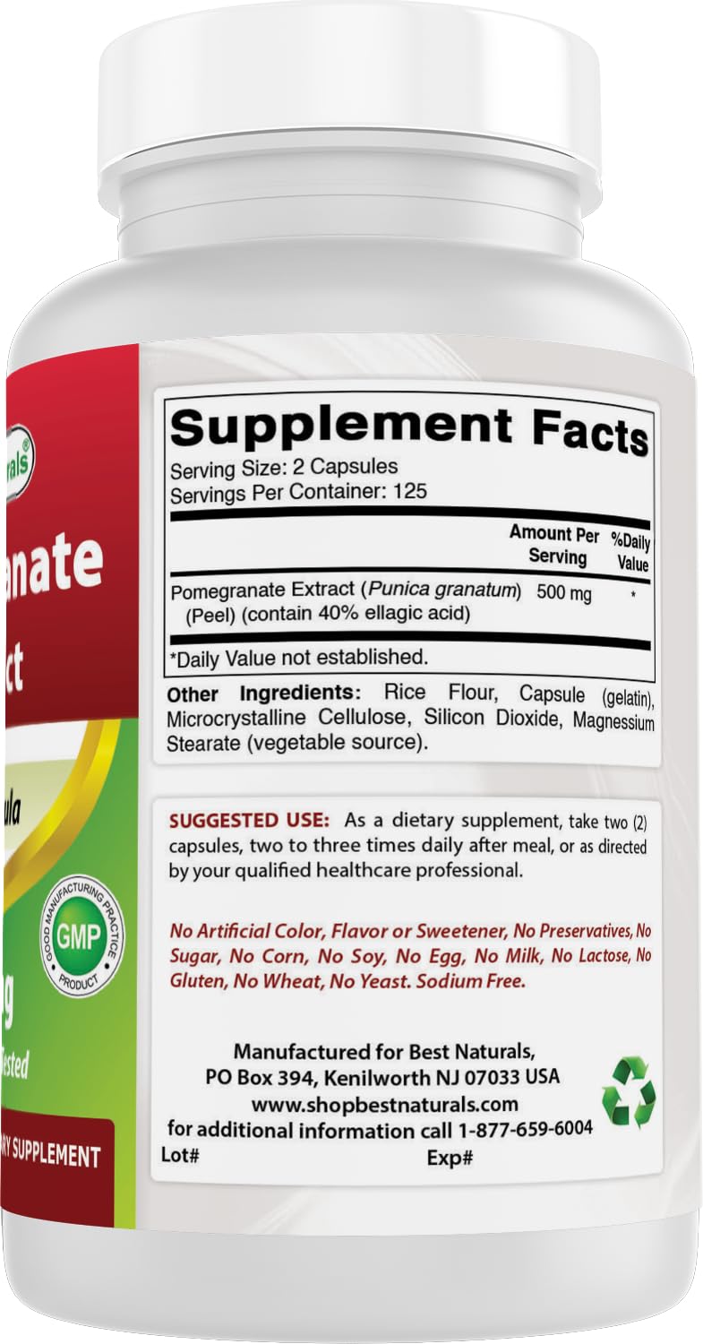 Best Naturals Pomegranate Extract made-in-USA badge reflects GMP and FDA-registered quality