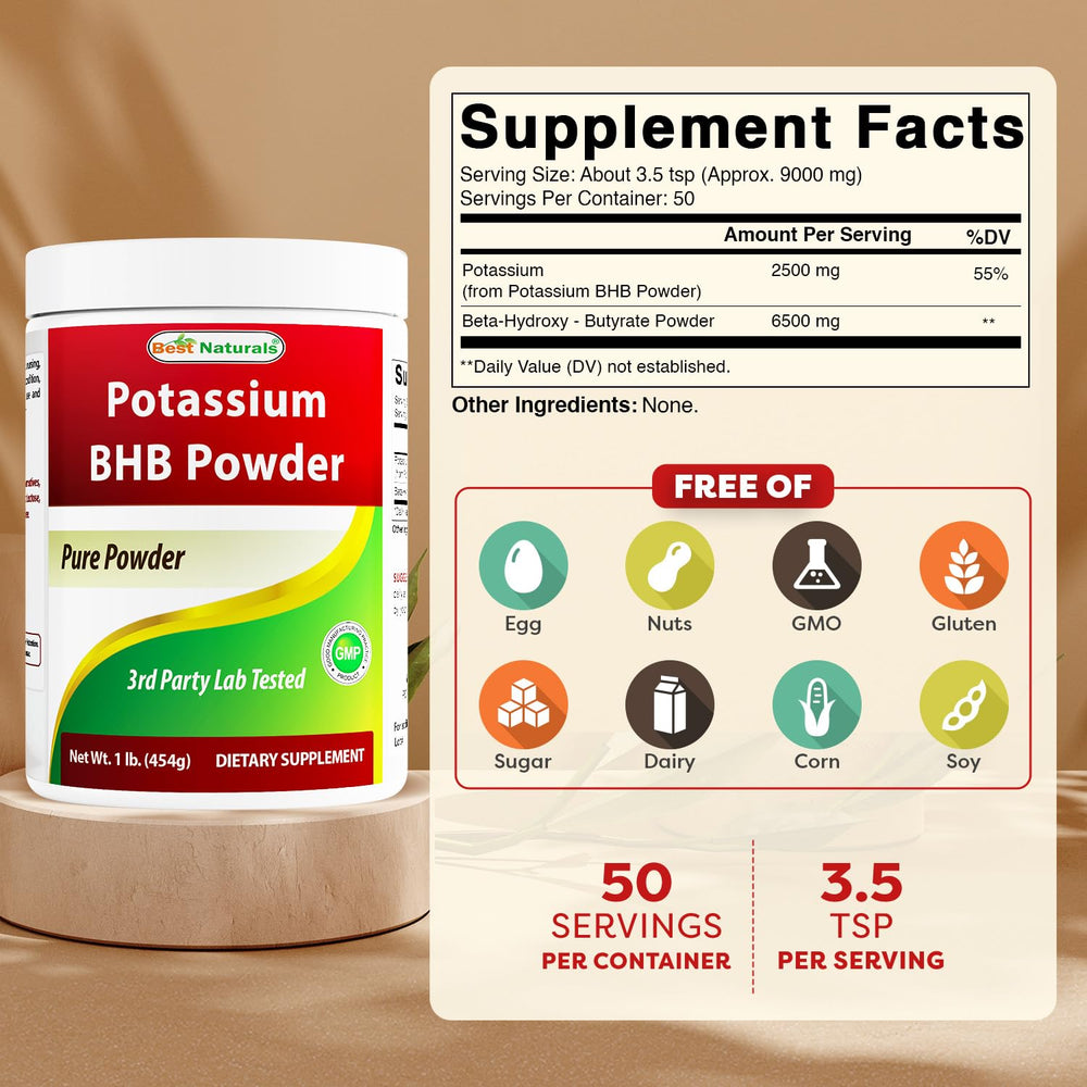 Best Naturals Potassium BHB powder unflavored mix blends with drinks smoothly.
