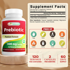 Best Naturals Prebiotics XOS bottle back shows purity and third-party testing