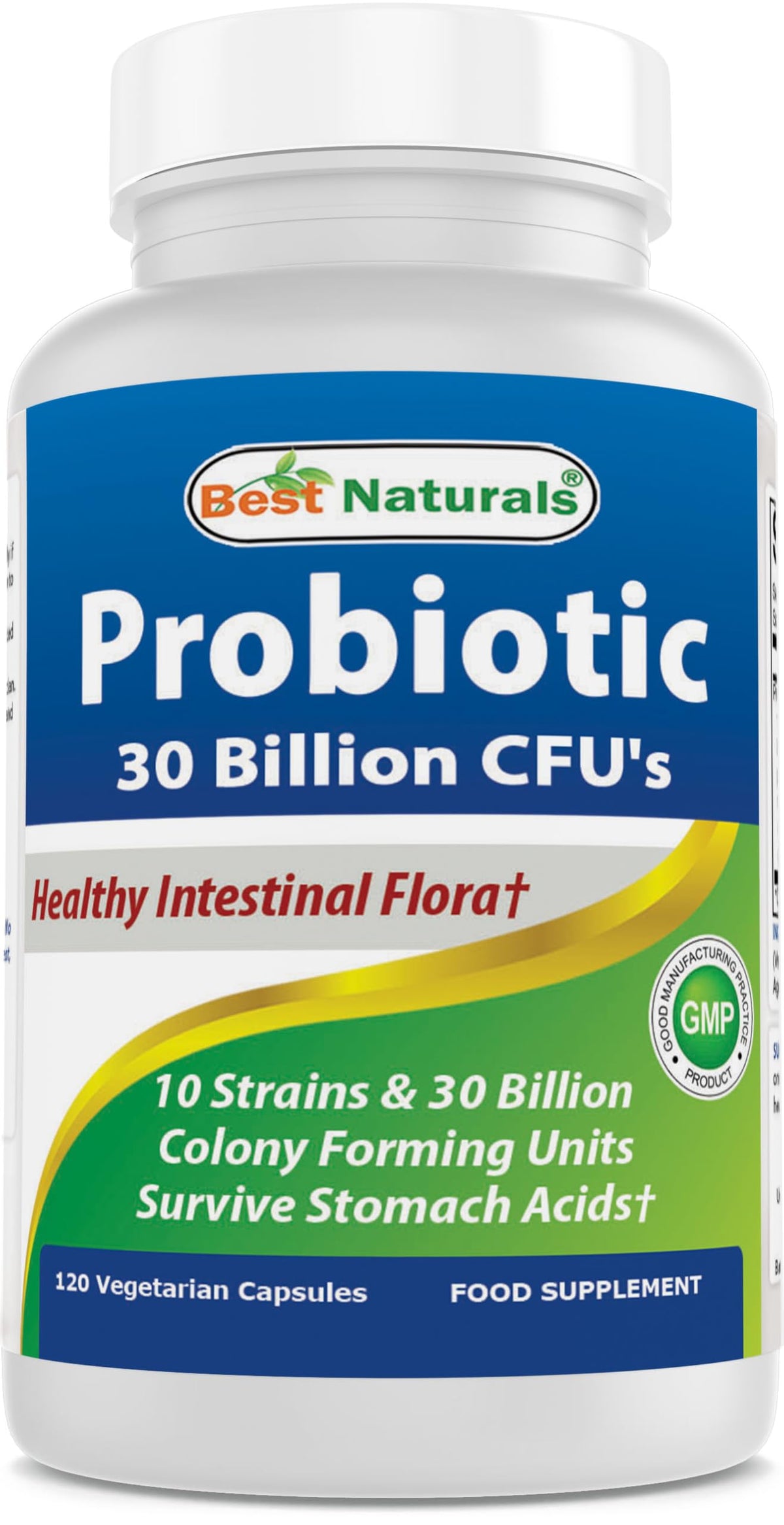 Best Naturals Probiotic bottle front with 120 capsules for daily use