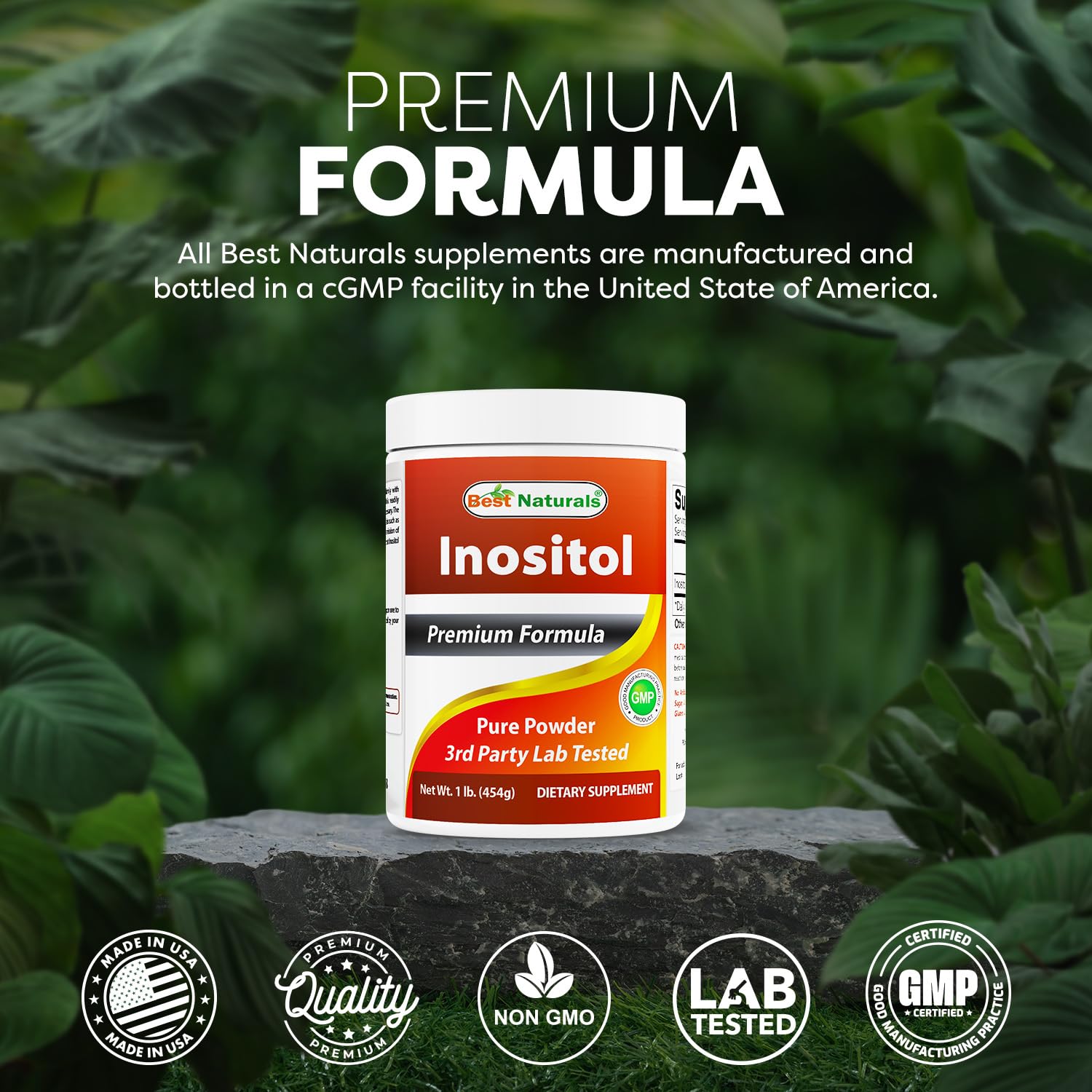 Pour shot of Best Naturals Inositol powder for easy transfer into a cup.