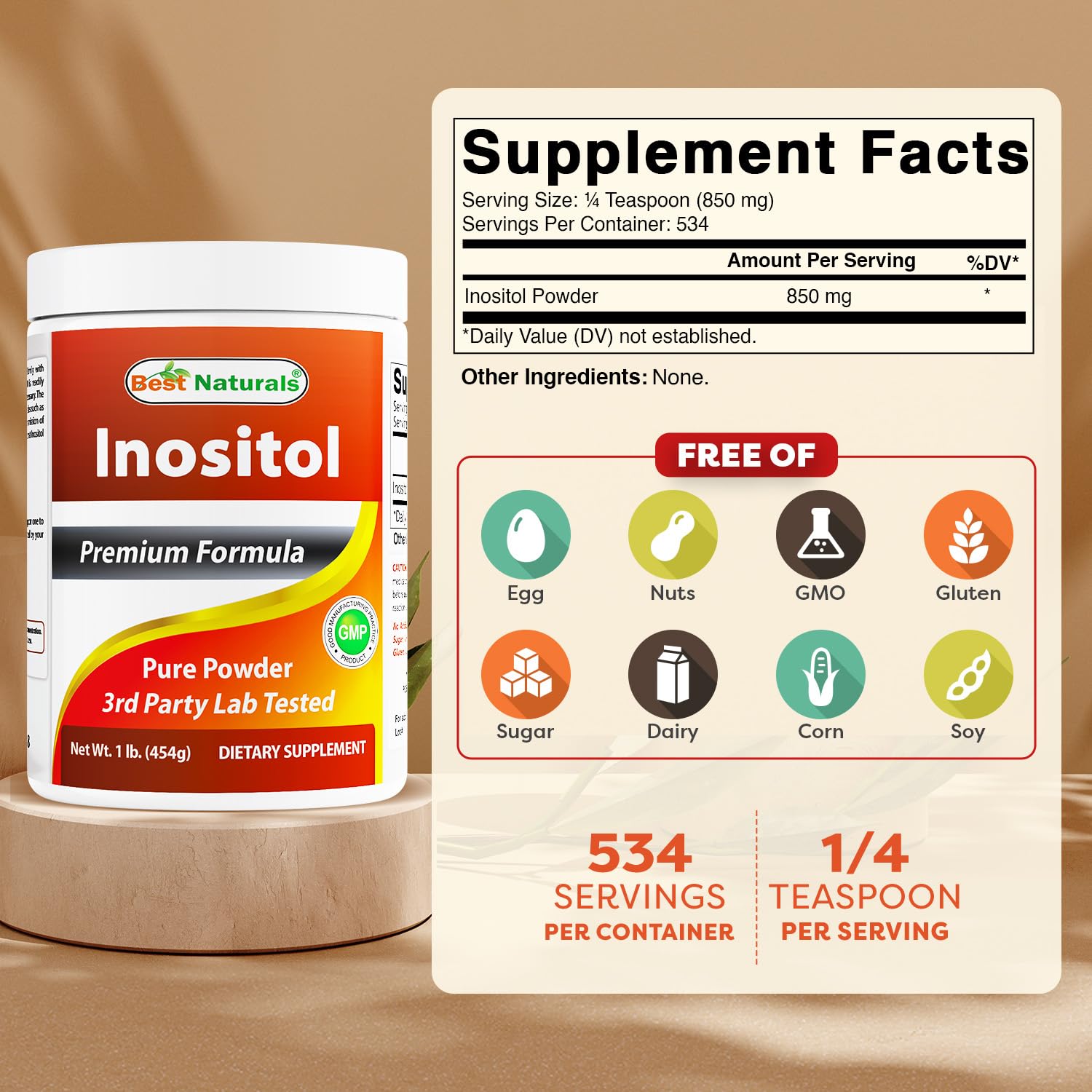 Best Naturals Inositol powder serving scoop for convenient daily serving.