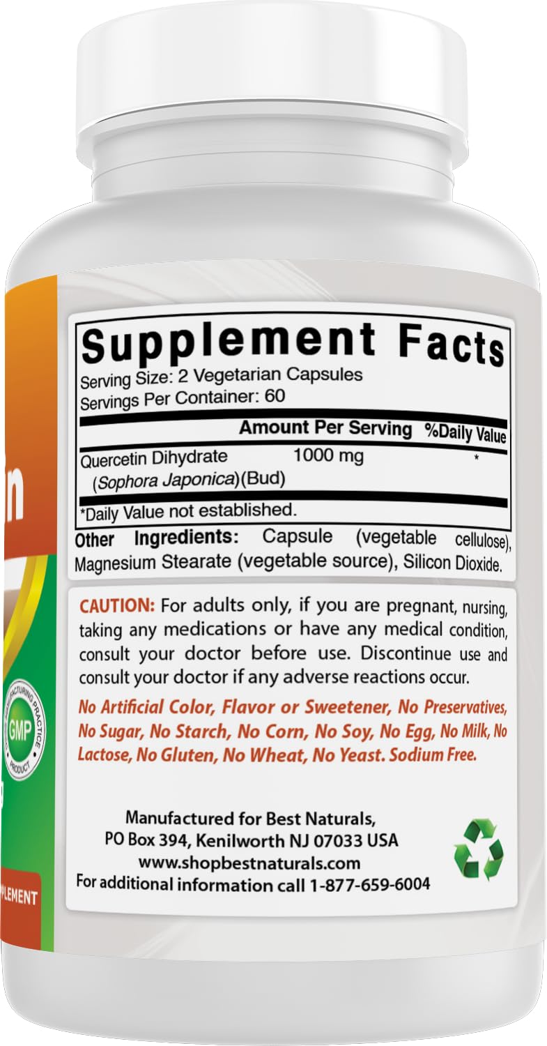Best Naturals Quercetin 1000 mg bottle used as part of a daily health routine.