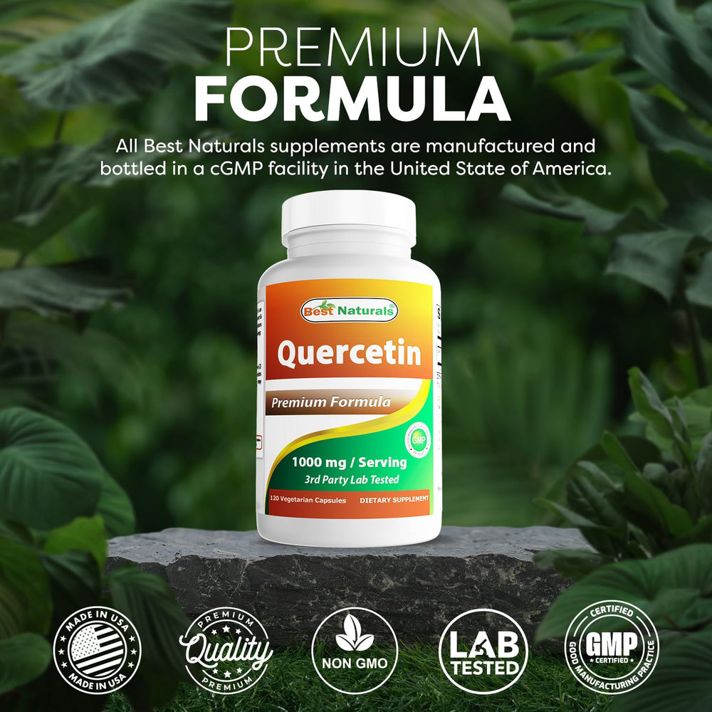 Best Naturals Quercetin 1000 mg produced in a USA GMP facility for quality assurance.