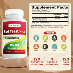 Best Naturals Red Yeast Rice capsules close-up showing uniform capsules for precise dosing.