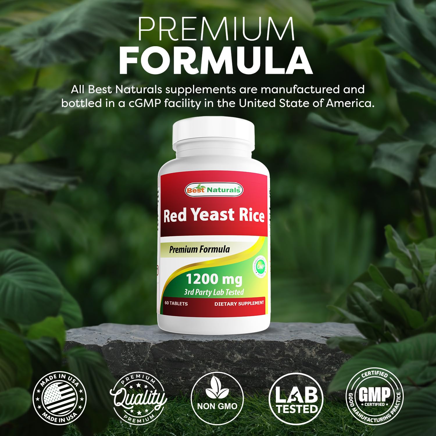 Best Naturals Red Yeast Rice gluten-free label, suitable for gluten-free diets.