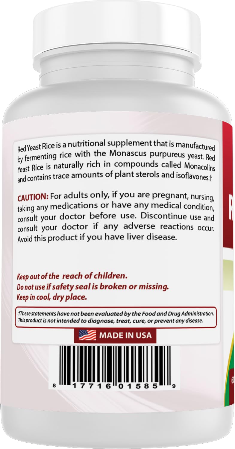 Best Naturals Red Yeast Rice ingredient panel, showcasing transparent ingredients.
