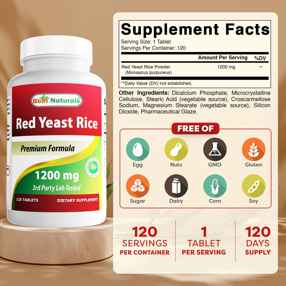Close up of Best Naturals Red Yeast Rice label highlighting transparency
