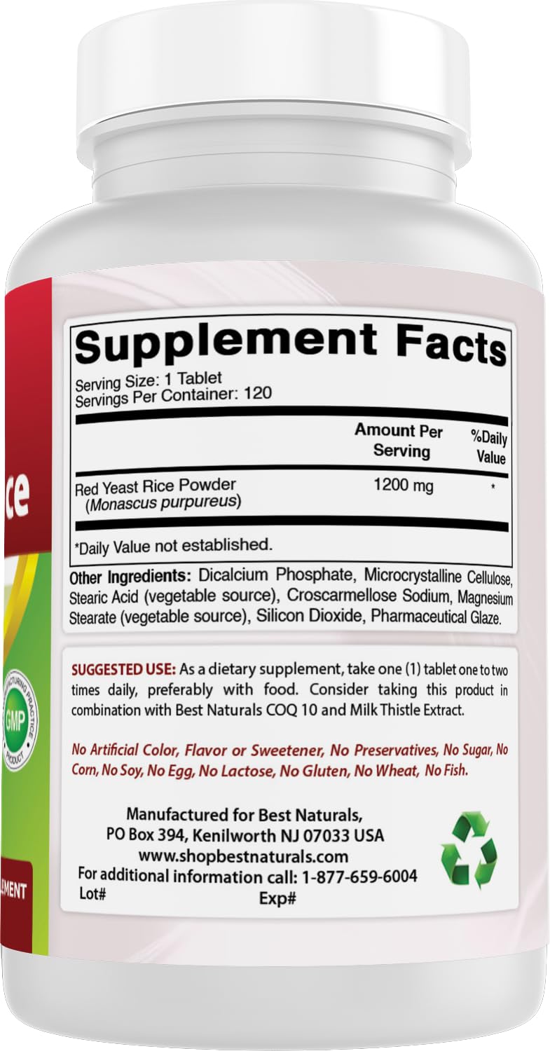 Best Naturals Red Yeast Rice tablet close up showing compact shape for easy swallowing