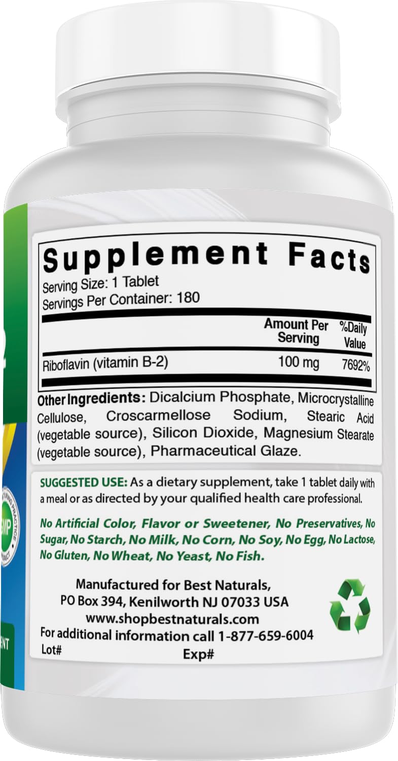 Best Naturals Riboflavin packaging emphasizes no artificial colors or flavors
