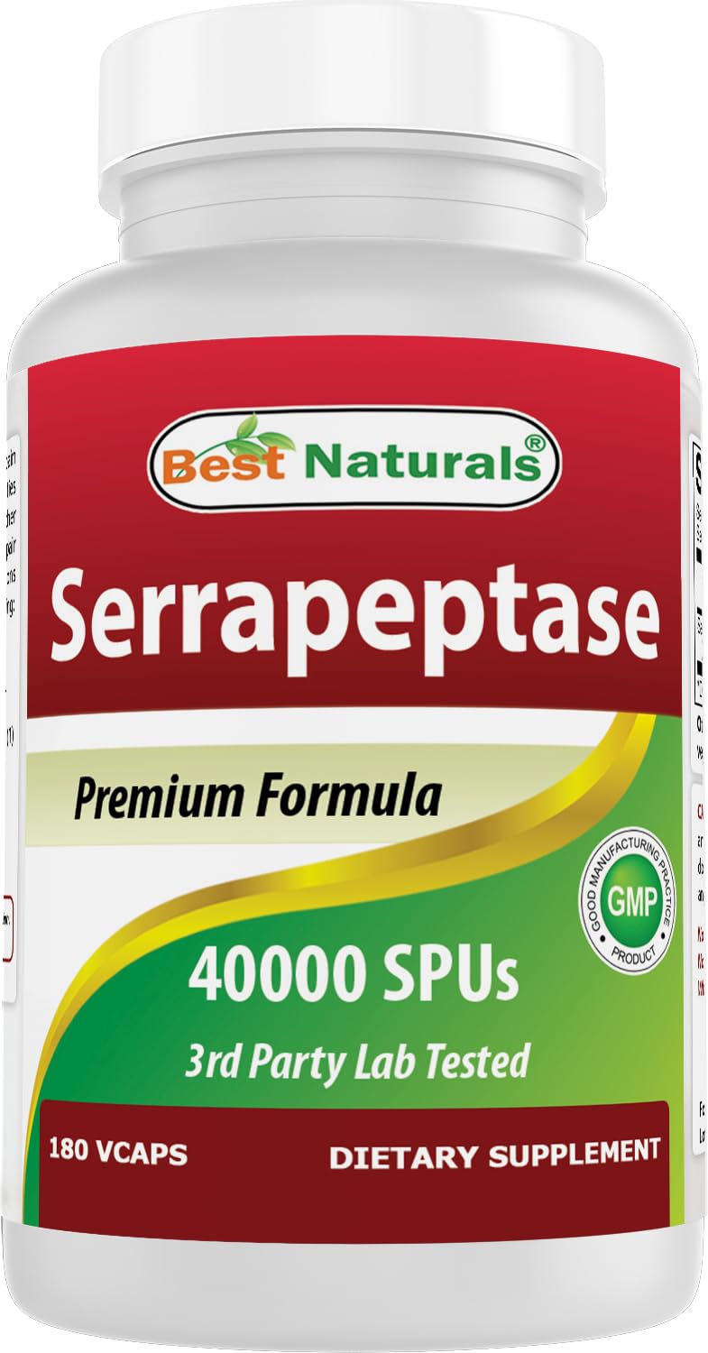 Best Naturals Serrapeptase 40000 SPUs bottle front shows high potency option