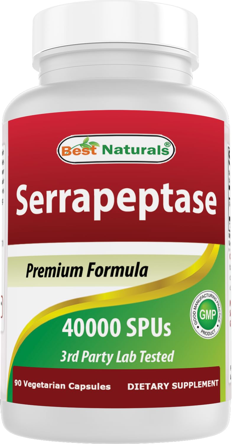Best Naturals Serrapeptase bottle showcases high-potency 40,000 SPUs per capsule for daily wellness.