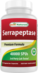 Best Naturals Serrapeptase bottle showcases high-potency 40,000 SPUs per capsule for daily wellness.