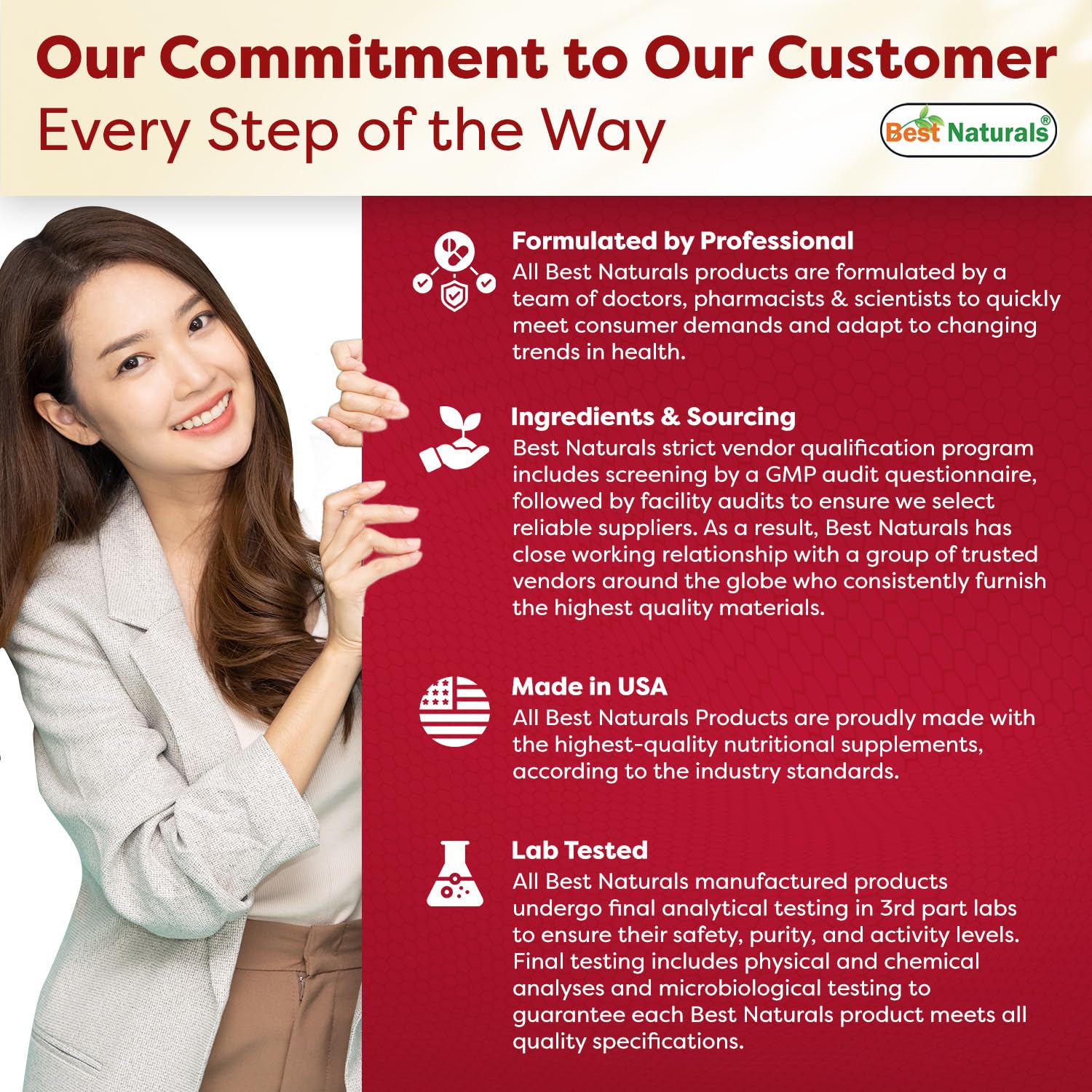 Best Naturals Serrapeptase ingredients on a glass bottle highlight purity and potency.