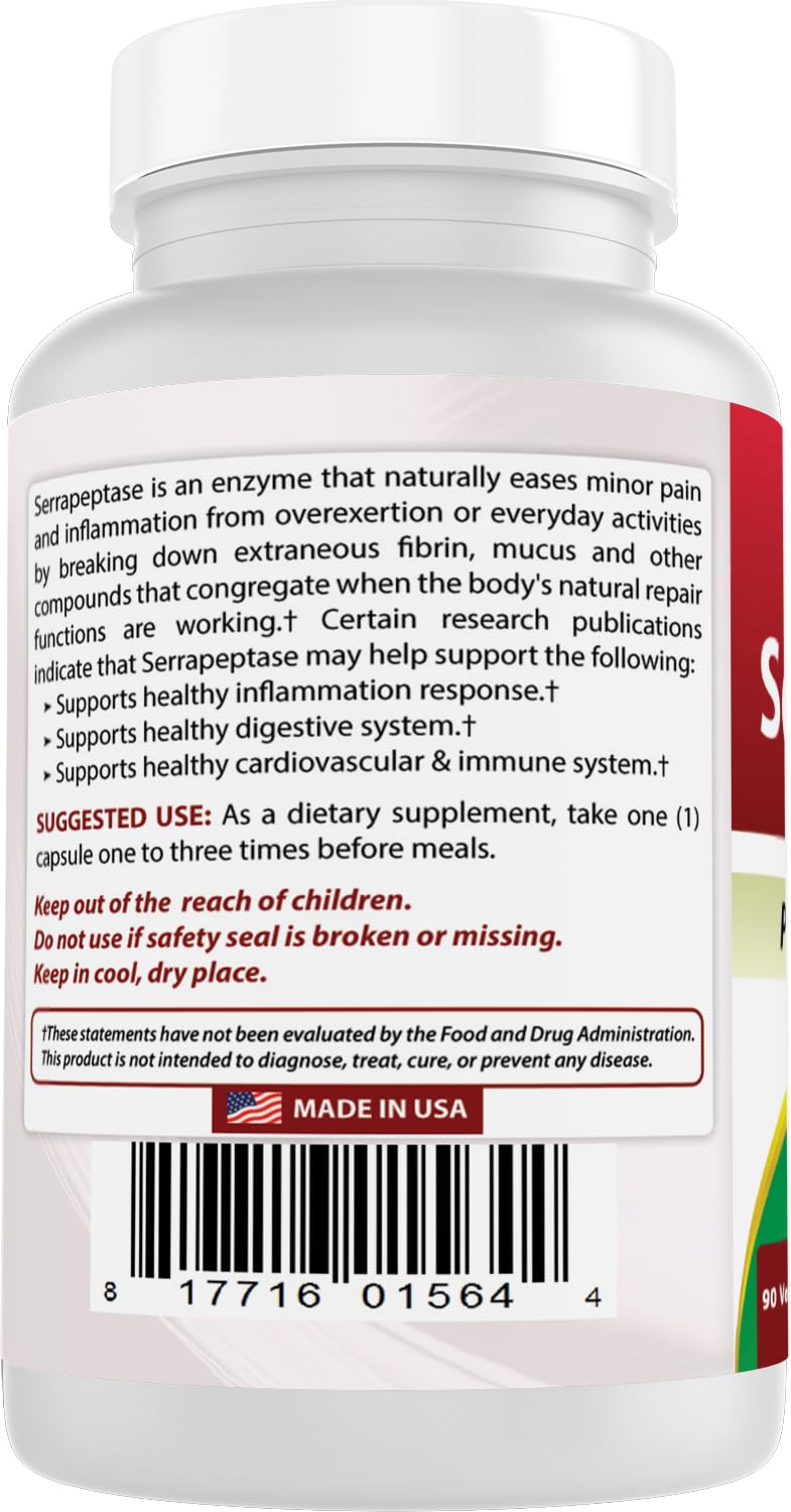 Best Naturals Serrapeptase packaging back with clear labeling for easy reference.