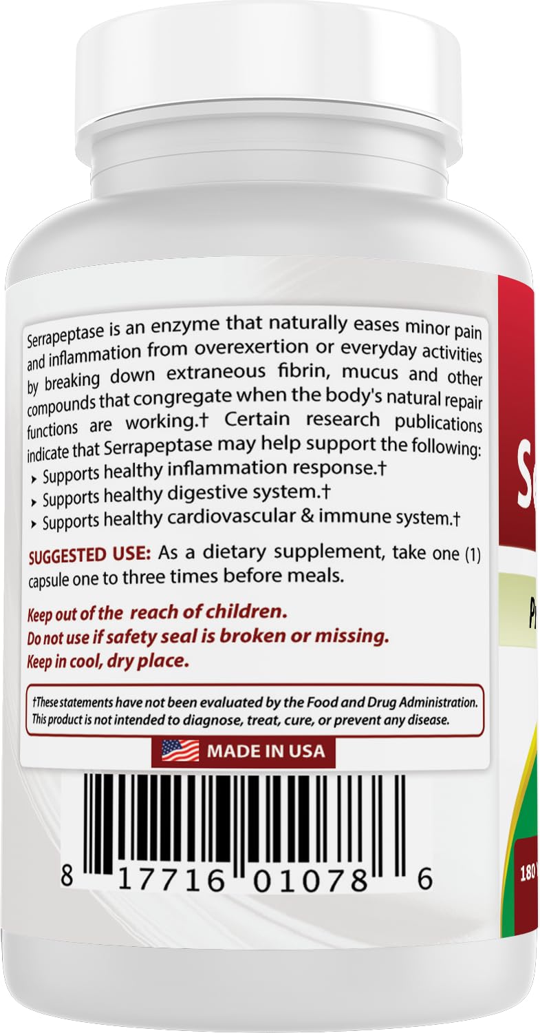 Best Naturals Serrapeptase third-party lab testing label on bottle